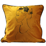 Les Tr&eacute;sors De Lily [A3187] - Coussin velours 'Boudoir' dor&eacute; (visage- chignon) - 40x40 cm
