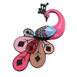 Les Tr&eacute;sors De Lily [R6080] - Broche cr&eacute;ateur 'Lilipoupettes' (paon) rose multicolore - 70x40 mm