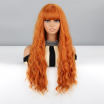 MISSQUEEN moteri&scaron;kas ilgų banguotų oranžinių plaukų perukas su kirpčiukais Sintetinio pluo&scaron;to kasdieniam dėvėjimui Cosplay Natural Deep Wavy Perukas Spalvingas perukas