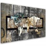 Trijų dalių paveikslėlių spaudinys ant drobės Abstract World Map Gray Brown