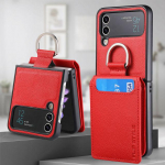 Skirtas Samsung Z Flip 4 Zflip4 Anti-Dust ne&scaron;iojamojo žiedo laikiklio odinis krep&scaron;io dėklas, skirtas Samsung Galaxy Z Flip 4 Flip4 5g telefono dangteliams for Samsung Z Flip 4 raudona
