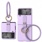 Itin plonas matinis dėklas, skirtas Samsung Galaxy Z Flip 4 3 žiedo laikiklio laikiklis su rie&scaron;o dirželiu veidrodine plėvele, atspariu smūgiams kietu dangteliu For Galaxy Z Filp 3 violetinė