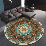 2021 m. Europos etninio stiliaus mėlyna ruda kupranugarių mandala gėlė, apvali svetainė miegamasis Neslidžia grindų kilimėlis, pritaikytas individualiems poreikiams Diameter 60cm