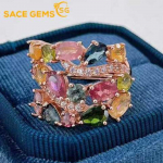 SACE GEMS 925 Sterling Sidabras 4*6MM natūralaus turmalino brangakmenių žiedai moterims sužadėtuvių kokteilių vakarėliui, puiki papuo&scaron;alai