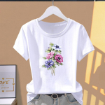 (Azijos dydis) Madingi spaudiniai Graphic Tee Flower Dragonfly Trend Mieli 90-ųjų moterų laisvalaikio T drabužiai Laisvalaikiai moteri&scaron;ki vasariniai mar&scaron;kinėliai trumpomis rankovėmis S