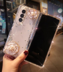 Prabangus Diamond Pearl Camellia telefono dangtelis, skirtas Samsung Galaxy Z Fold 5 4 3 2 Bling Kalnų kri&scaron;tolas gėlė skaidrus kietas kompiuterio dėklas For Z Fold 5