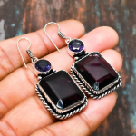 Ametistas, Brangakmenis Rankų darbo 925 prabos sidabro papuo&scaron;alas Auskaras moterims 2.00 Inches violetinė