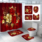 4vnt Golden Rose Pattern du&scaron;o užuolaidų rinkiniai vonios kambariui Neslystantys vonios kilimėliai dangtis tualeto užvalkalas vonios kilimėlis Vonios komplektas