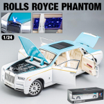 1/24 Scale Rolls Fantominis modelio automobilis, cinko lydinio, i&scaron;traukiamas atgal žaislinis liejamas žaislinis automobilis su garsu ir &scaron;viesa, skirtas vaikams berniukų mergaičių dovanų kolekcija 1/24-21.2x7.2x5.7cm mėlyna