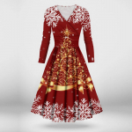 Laisvalaikio ir madinga kalėdinė moteri&scaron;ka seksuali suknelė ilgomis rankovėmis V formos i&scaron;kirpte XXXXXL vynas