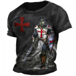 Retro Knights Templar Print Vyri&scaron;ki mar&scaron;kinėliai Vasariniai laisvi poliesterio trumpomis rankovėmis vyri&scaron;ki vir&scaron;utiniai drabužiai Crusader Soldier Drabužiai Drabužiai 6XL