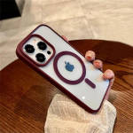 Prabangus Magsafe skaidrus dėklas, skirtas iPhone 16 15 14 13 12 11 Pro X XS XR Max Mini 7 8 Plus SE 2022 magnetinis belaidžio įkrovimo dangtelis iPhone 15 Pro Max vyno raudonos spalvos