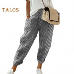 Moteri&scaron;kos laisvalaikio kelnės Elastinės kelnės auk&scaron;tu juosmeniu plačios kelnės su ki&scaron;enėmis dryžuotais ra&scaron;tais Haremo kelnės Gatvės apranga L &scaron;viesiai pilka spalva