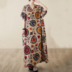 Trumpomis rankovėmis Didelio dydžio medvilninė vintažinė gėlėta nauja suknelė moterims laisvalaikio laisvo Maxi vasarinė suknelė