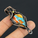Natural Spiny Oyster Gemstone Handmade Copper Wire Wrap Pendant 2.25 q6t60