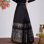 Rudens Ming dinastijos Hanfu moterims Kinų Mamiano chalatas Auksinis arklio veido sijonas Modernus Hanbok S juoda