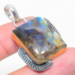 Natural Labradorite Gemstone Two Tone 925 Sterling Silver Pendant 1.89 r5n19
