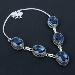 Londono mėlyno topazo brangakmenis rankų darbo 925 prabos sidabro vėrinys, antikvarinis papuo&scaron;alas vėrinys, Londono mėlyno topazo vėrinys moterims, dovanoms 20 mėlyna