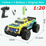 Nauji nuotolinio valdymo RC automobiliai berniukams 25 km/h greitas automobilis suaugusiems RTR 2WD visureigis Monster Truck su LED lemputėmis Radijas žaislai Dovanos vaikams 1 battery geltona
