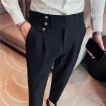 Briti&scaron;ko stiliaus vyri&scaron;ki auk&scaron;to juosmens kostiuminės kelnės Rudeninės vienspalvės kasdienės kelnės Slim fit formalaus kostiumo kelnės Madingi vyri&scaron;ki drabužiai 32 juoda
