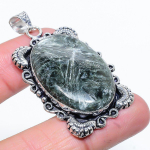 Seraphinite Gemstone Handmade 925 Sterling Silver Jewelry Pendant 2.13 t0m29