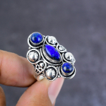 Natural Lapis Lazuli Gemstone Handmade 925 Sterling Silver Ring Size 6 h1a78