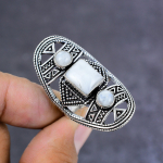 Natural Rainbow Moonstone Gemstone Handmade 925 Sterling Silver Ring Size 7 t0w84