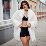 Astrid Moteri&scaron;kas ilgas dirbtinio kailio paltas, 2024 m. žieminė palaida megztinio kailio striukė, plius dydis stilingas moteri&scaron;kas prabangus kailinis paltas mergaitei AN-30202 1XL balta