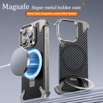 Prabangus metalinis magnetinis Magsafe telefono laikiklio dėklas, skirtas iPhone 16 15 14 Pro Max aliuminio lydinio anglies pluo&scaron;to belaidžio įkrovimo dangtelis