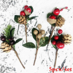 5vnt/rinkinys Kalėdų raudonų uogų pu&scaron;ies kankorėžių &scaron;akelės &scaron;ventiniam papuo&scaron;imui, sveikinimo atvirukų priedai 5pcs/set