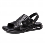 Madingi vyri&scaron;ki odiniai sandalai Vyri&scaron;ki vasariniai nauji sandalai &scaron;lepetės Suaugusiųjų platforminiai paplūdimio batai Neslystantys Atviri pir&scaron;tai At&scaron;okantys odiniai sandalai 43 juoda