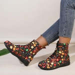 Mada Europos Amerikos Kalėdų Elementas Aulinukai Moteri&scaron;ki 2024 Rudens Žiemos Nauji Spausdinti &Scaron;oniniu Užtrauktuku Trumpo Aulo Odiniai Batai 43