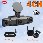 &bdquo;Car Dash Cam&ldquo; 4 kanalų vairavimo kamera su &bdquo;WiFi 1080P&ldquo; priekine, kairiąja, de&scaron;ine galine naktinio matymo kilpa, įra&scaron;anti juodos dėžės automobilio priedus 4Ch DVR 0G