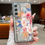 Skaidrus kortelės lizdas, gėlių mink&scaron;tas silikoninis telefono dėklas, skirtas Samsung S24 S22 Ultra S23 S21 S20 Fe A55 A54 A53 A52 A35 A16 A15 smūgiams atsparus objektyvo apsauginis dangtelis Samsung S24 pilka