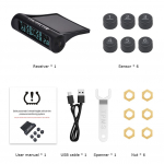 Automobilio belaidis padangų slėgio monitorius 6 i&scaron;oriniai TPMS jutikliai 15 barų temperatūros įspėjimo sistema LCD USB saulės energija sunkvežimiams skirtas Black