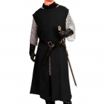 Rankų darbo siuvinys Viduramžių Helovino riterio vikingo tunika Cosplay kostiumas Mar&scaron;kiniai Vyri&scaron;ki kostiumai Renesanso siurkotas Tabardas LARP XXL juoda