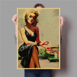 Seksualus grožis retro stiliaus dizainas tapyba menas namų dekoravimas sienų tapyba kavinė baras miegamasis gyvenimas 21*30cm No Frame