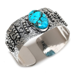Tibetan Turquoise Gemstone 925 Sterling Silver Cuff Bangle Adjustable z9b96