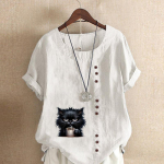 Moteri&scaron;ka mada Miela juoda katė su spauda Trumpomis rankovėmis Mar&scaron;kinėliai Laisvi medvilniniai mar&scaron;kiniai Kasdieni&scaron;ka laisva vasarinė palaidinė Vir&scaron;ūnės Didelis dydis S rožinė