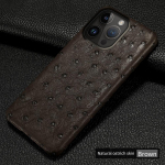 100% natūralios stručio odos telefono dėklas iPhone 16 15 12 11 13 14 Pro Max 14Pro 16 Plus 15Pro 13Pro 16Pro prabangus galinis dangtelis For iPhone 16 Plus&Genuine leather black