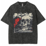 Auk&scaron;tosios gatvės tendencijos stiliaus moteri&scaron;ki mar&scaron;kinėliai su kaukolės atspaudu, plauti, dideli, pusės ilgio rankovėmis, mada, amerikieti&scaron;ko stiliaus, vintažinis topas S