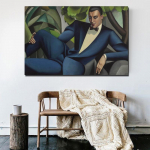 Tamara de Lempicka Mėlynas vyras sienų menas, drobės tapybos plakatai, spaudiniai &scaron;iuolaiki&scaron;kas tapybos paveikslas, skirtas gyvenamojo kambario namų dekoravimui 21*30cm