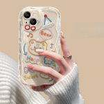 Tinka Apple 14promax mobiliojo telefono dėklas IPhone 15/13 Line Graffiti Rabbit Bear 11/12mini Skaidrus iPhone 15