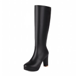 Seksualūs moteri&scaron;ki auk&scaron;takulniai batai iki kelių, apvalaus priekio, masyviais kulnais, 9 cm, platforma 2 cm, 45 46 47, moteri&scaron;ki pasimatymų aulinukai 45 juoda