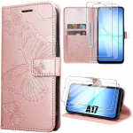 Coque de Protection - BOOLING - Samsung Galaxy A17 4G/5G - Motif Papillon Synth&eacute;cuir Rose - 2 Vitres