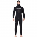 3MM dviejų dalių kostiumas su gobtuvu: Ilgomis rankovėmis Spearfishing, Scuba, Banglenčių sporto, Nardymo kostiumas Double Extra Large juoda