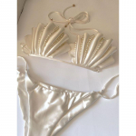 Undinukės princesės perlinis bikini: Surinktas baltas maudymosi kostiumas moterims Small: 80-99 jin
