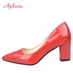 &bdquo;Aphixta Classics&ldquo; 7,5 cm kvadratiniai auk&scaron;takulniai, lakuotos odos moteri&scaron;ki bateliai smailiais nosimis, &bdquo;Sapato feminino&ldquo;, darbo bateliai, plius 48 dydis 3 raudona