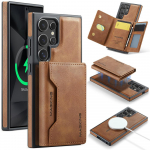 2 viename magnetinis skirtas Magsafe belaidžiam įkrovimui kortelių skyrius odinis dėklas Samsung Galaxy S24 S23 Ultra S24 Plus piniginės uždangalas For Galaxy S24Ultra juoda