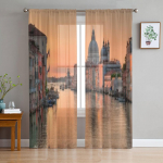 Didysis kanalas Venecijoje Tiulio permatomos užuolaidos svetainei, kambariui, miegamajam, virtuvės dekoravimui, Voilės organzos užuolaidos 135W x 114H(cm)